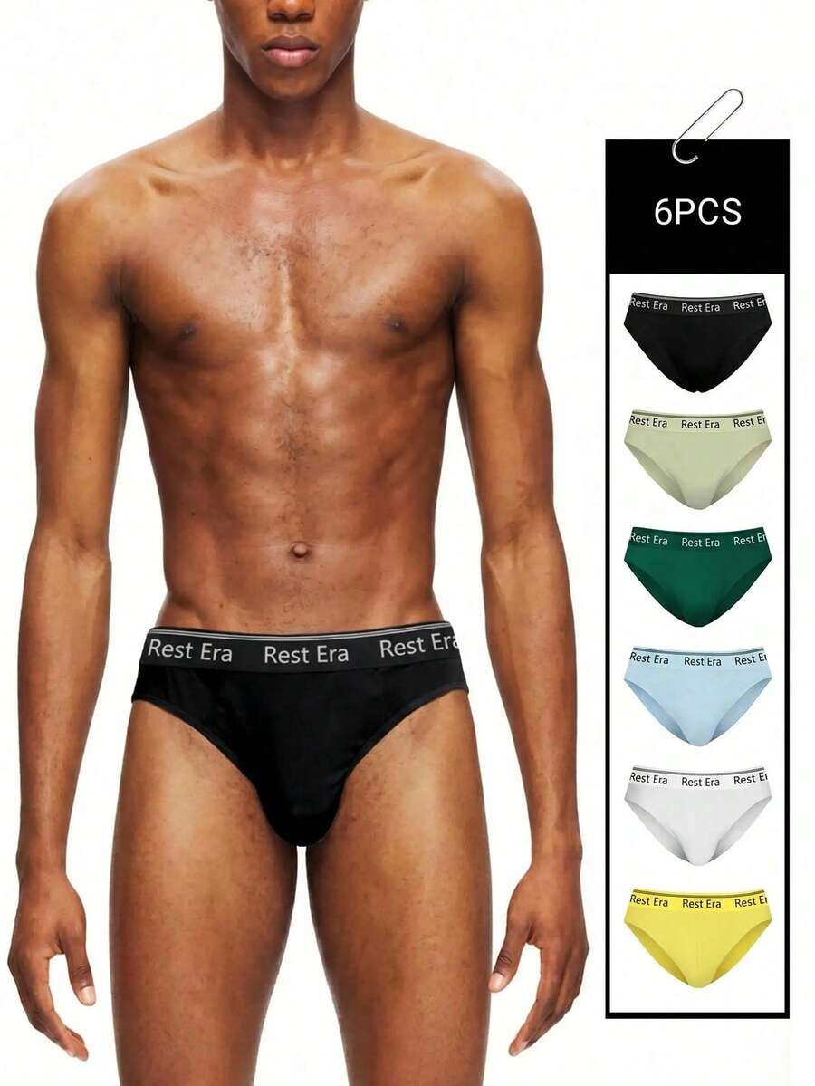 EasyFave Set de 6 calzoncillos tipo bóxer transpirables con estampado de letras para hombres - Multicolor - Ver 1