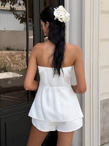 Cévolie Damen Sommer Neu Elegante Mode Bandeau Top & Shorts 2 Stücke Set - Aprikosenfarben - Übersicht 2