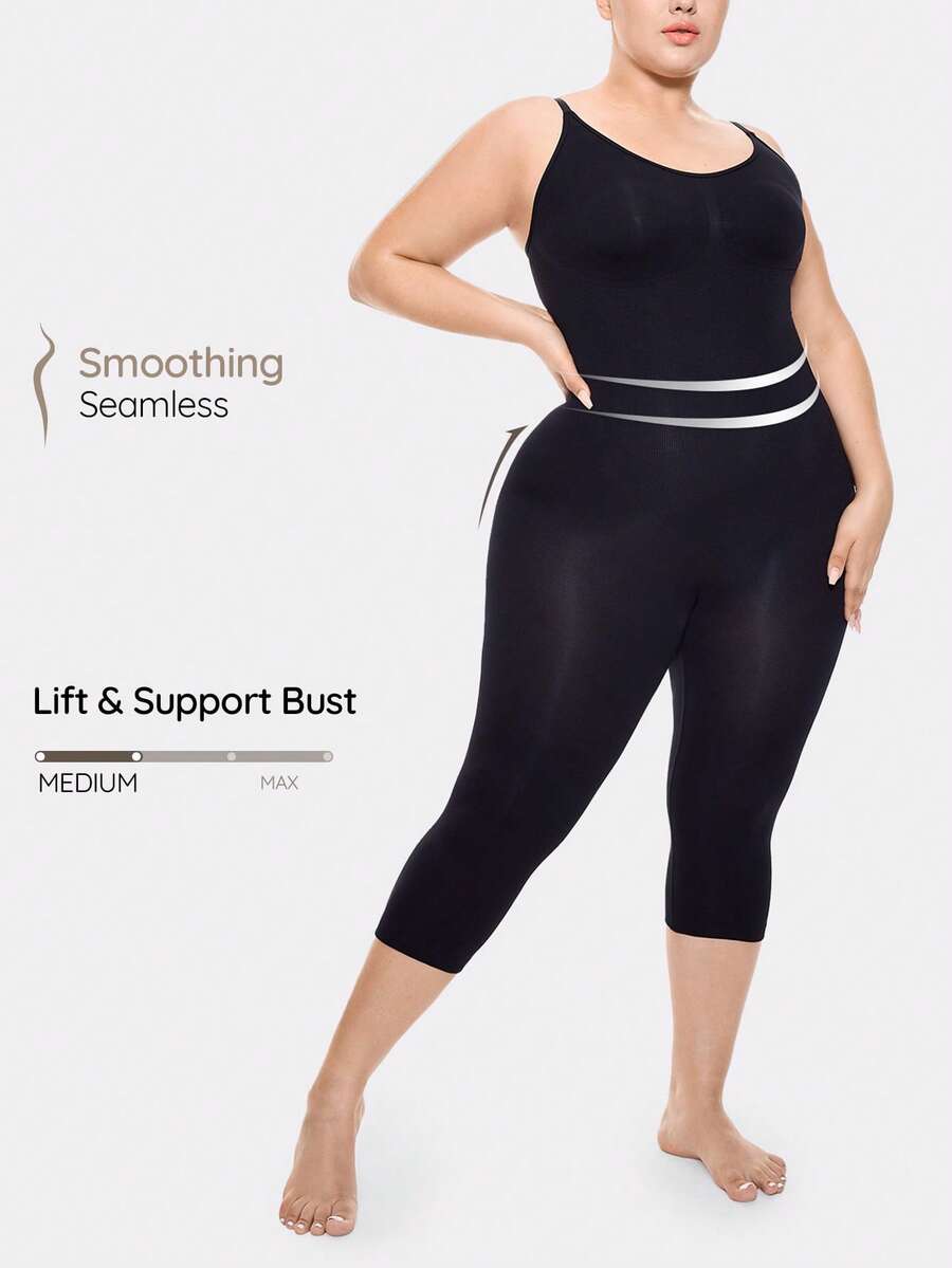 SHAPORA Plus Size Seamless Jumpsuit Full Body Shaper Bust&Butt Lifter With Adjustable Straps-Tummy Waist Thigh Control - Black - View 1