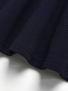 SHEIN Robes pour filles préadolescentes, enfants, robe courte décontractée et élégante de couleur bleu royal unie, une épaule, froncée avec nœud, taille élastique, adaptée pour le printemps et l'été, les sorties - bleu indigo - Voir 4