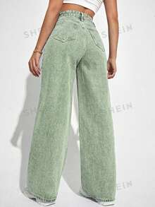 SHEIN ICON 女士休閒日常百搭直筒牛仔褲 - 軍綠色 - 查看 2