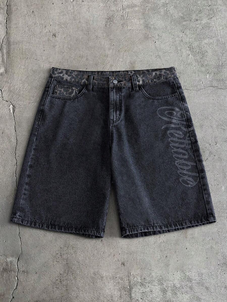 AXEPEAK Men's Casual Versatile Denim Shorts With Pocket, Button And Letter Pattern For Daily Wear - Blue - View 1