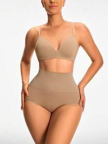 SHEIN 高腰弹力收腹提臀塑身打底裤内裤 - 咖啡棕 - 查看 8