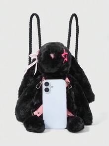 ROMWE Grunge Punk Mochila de moda linda y creativa con forma de rabbit negro para mujeres - Negro - Ver 3