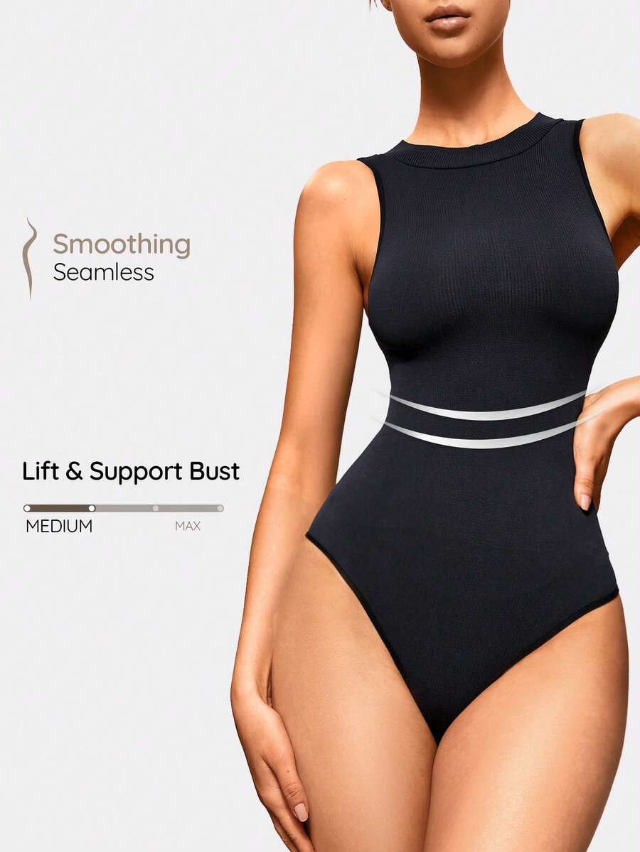 SHAPORA Bodyduit de control de abdomen de punto acanalado negro para mujer - Negro - Ver 1