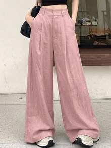 DAZY 女士夏季休闲宽松直筒裤，舒适休闲，适合海滩度假 - 粉色 - 查看 3