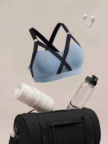 Cheerettes Plus Size Women Colorblock Comfortable Breathable Sports Bra - Grey - View 1