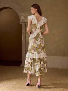 MOTF PREMIUM SPRING/SUMMER WOMEN'S FLORAL EMBROIDERED WAIST-CINCHING DRESS - Green - View 7
