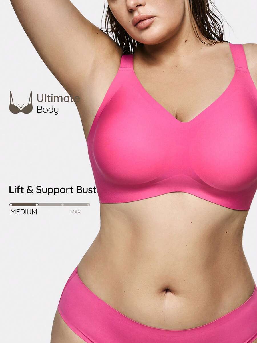 SHAPORA Plus Size Seamless Gummy Bear Support Bra With Molded Cup, Wireless Lift & Shaping - Hot Pink - View 1