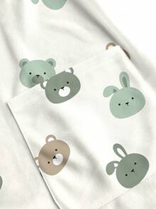 PopScrub Women's Scrub Top With Cute Rabbit And Bear Print Pattern, Suitable For Children's Hospital, Pet Hospital - Multicolor - View 4