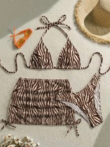 Soleia Women'S Retro Sexy Animal Print Zebra Pattern Swimwear Set, Suitable For Beach Vacation, Bikini Bathing Suits For Women Swimwears For Woman - Multicolor - View 7