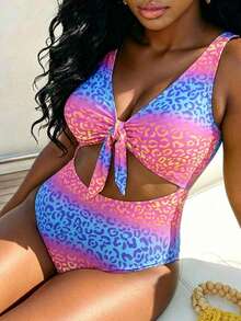 Slaydiva 2026 Nuevo Traje de Baño de Una Pieza para Mujer Talla Grande con Estampado de Leopardo Colorido para Playa de Verano - Multicolor - Ver 3