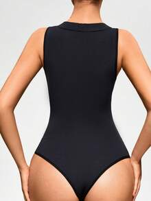 SHAPORA Bodyduit de control de abdomen de punto acanalado negro para mujer - Negro - Ver 2