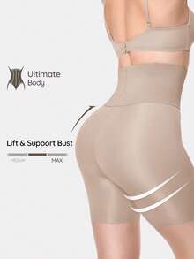 SHAPORA Shaping High Waisted Mid Thigh Shapewear Short Body Shaper Butt Lifter-Tummy Waist Thigh Control - Apricot - View 1