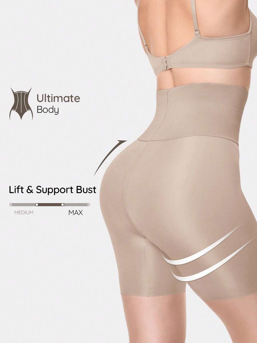 SHAPORA Shaping High Waisted Mid Thigh Shapewear Short Body Shaper Butt Lifter-Tummy Waist Thigh Control - Apricot - View 1