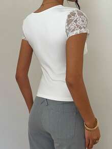 RiviMae Sexy Elegant Lace Top, Exquisite Waist-Cinched Romantic Date Going Out White Summer - Apricot - View 3