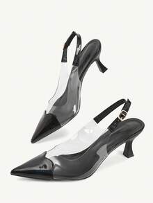 CUCCOO CHICEST Women's Red Pointed Toe Splicing Transparent High Heel Pumps Spring Shoes Spring Break Easter Prom Heels For Christmas Valentine's Day - Graphite Black - View 4