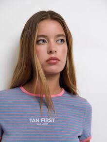 Nöista Graphic Tee With Contrast Bindings, Message Top. - Blue - View 2