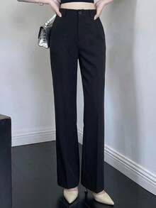 DAZY Casual Business Style Solid Color Straight Leg Pants,Women Dress Pants Low Rise - Black - View 6