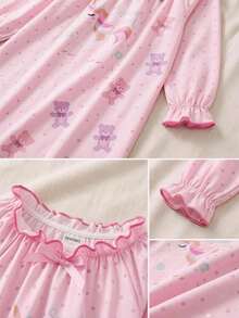 Cozy Pixies 女嬰蝴蝶結裝飾圓領長袖休閒舒適洋裝 - 彩色 - 查看 11