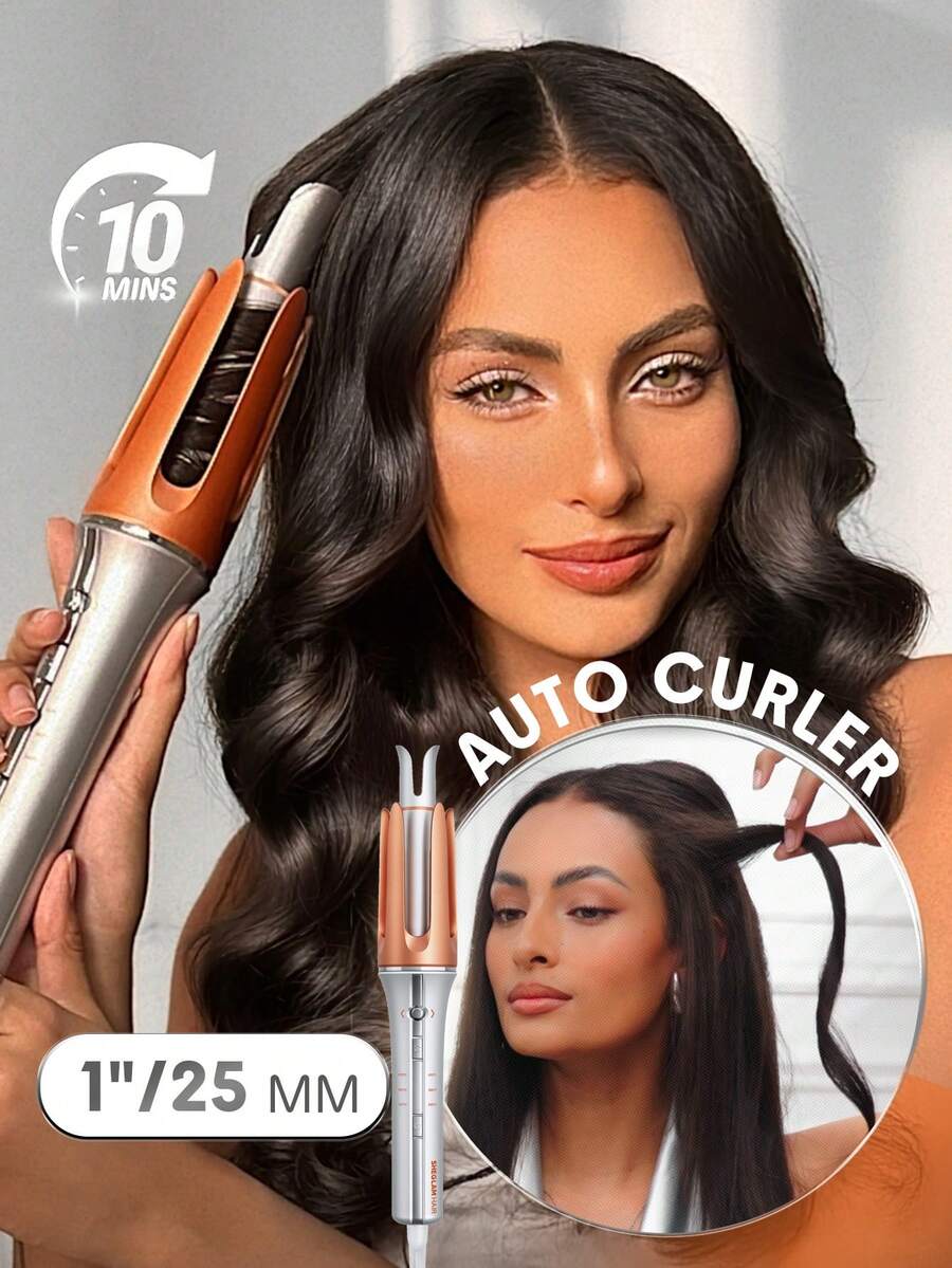 SHEGLAM HAIR It-Curl 一鍵式即時捲髮器自動捲髮棒,自動捲髮器,25 毫米自動捲髮器,3 種溫度,快速加熱和 2 向旋轉,自動關閉,防燙防纏結旋轉捲髮棒,觸摸即時捲髮器,用於髮型設計 禮物 粉紅色的 化妝品 海灘 節慶 護髮 Y2K 假期 夏天 美髮配件 重返校園 家 - 銀色 - 查看 1