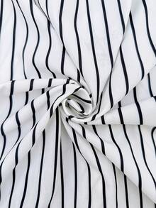 Easura Plus Size Women's Striped Colorblock Casual Versatile Daily Outing Short Sleeve Shirt - Black and White - View 3