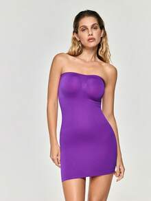 SHAPORA Vestido ajustado elegante sin tirantes de unicolor para mujer - Morado - Ver 7