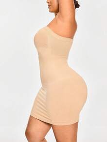 SHAPORA Plus Size Women Solid Color Bodycon Tube Dress - Beige - View 2
