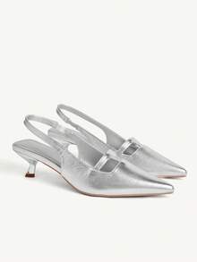 CUCCOO CHICEST Women's Shoes Spring And Summer New Small Short Heels Slingback Pointed Commuting Temperament Shoes - Silver - View 1