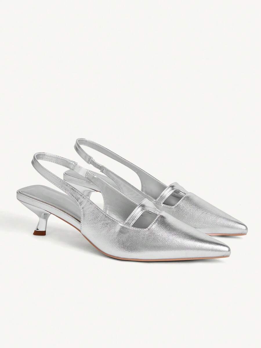 CUCCOO CHICEST Women's Shoes Spring And Summer New Small Short Heels Slingback Pointed Commuting Temperament Shoes - Silver - View 1