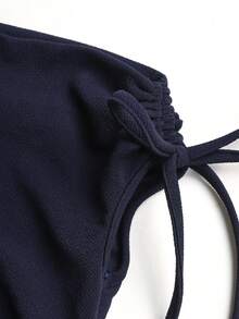SHEIN Robes pour filles préadolescentes, enfants, robe courte décontractée et élégante de couleur bleu royal unie, une épaule, froncée avec nœud, taille élastique, adaptée pour le printemps et l'été, les sorties - bleu indigo - Voir 5