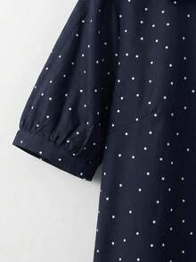 SHEIN CURVE+ 大尺碼女款圓點休閒百搭日常出遊襯衫 - 藍色 - 查看 4