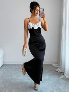 Elenzga Women's Lace Patchwork Design Elegant Bodycon Dress - Black - View 4