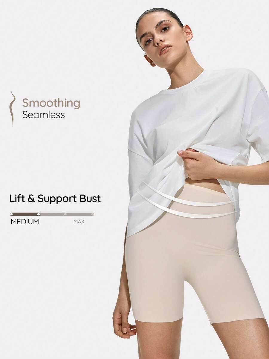 SHAPORA Pantalones cortos moldeadores de unicolor para uso diario y casual de las mujeres - Albaricoque - Ver 1