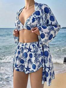 Firerie Women's Daily Elegant Tropical Beach Vacation Music Festival Fashion Leopard Print Lingerie Loose Jacket And High-Waisted Loose Shorts 3 Pieces Set - Multicolor - View 5