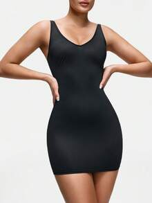 SHAPORA Women's Solid Color Scoop Neck Backless Bodycon Dress - Black - View 6