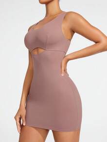 SHAPORA Vestido Moldeador Con Ribete De Pom Pom Y Cuello Redondo De Color Sólido Para Mujeres - Rosa vieja - Ver 7