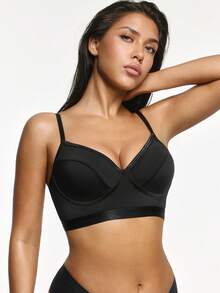 SHAPORA Camiseta de base sin costuras para mujer, ligera, suave, nítida y con forma, de textura fina y sedosa, ajustada a la piel pero no restrictiva, ligera y sin ataduras, moldeadora y estilizadora, de diseño simple y versátil, de unicolor clásico, de estilo minimalista y todo a juego - Negro - Ver 2