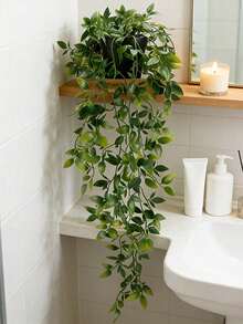 1 pieza Planta colgante artificial | Planta colgante falsa, planta artificial en maceta en miniatura adecuada para pared de flores DIY, flores falsas resistentes a los rayos UV para jardín colgante, balcón, alféizar de ventana, decoración exterior, ideal para hogar, sala de estar, oficina, baño, decoración de estantería, decoración de boda y cumpleaños, perfecta para decoración de primavera y verano al aire libre y del patio - Verde - Ver 14