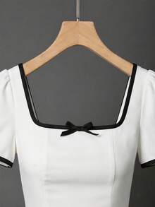 SHEIN 女士蝴蝶结装饰短袖优雅长裙 - 彩色 - 查看 4