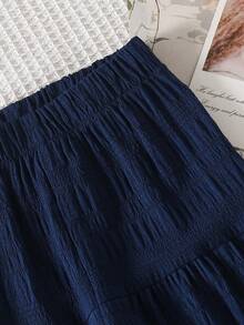 Souflis Souflis 2件組女童夏季創意3D刺繡裝飾細肩帶上衣，蕾絲飾邊與不對稱下擺，搭配休閒長褲套裝，返校季 - 藏蓝色 - 查看 9