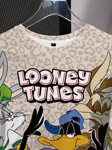 LOONEY TUNES X SHEIN 女士字母卡通印花圆领短袖T恤 - 白色 - 查看 4