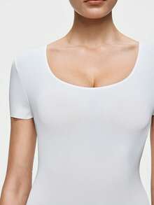 SHAPORA Women's Minimalist Solid Color Scoop Neck Short Sleeve Jumpsuit - White - View 6