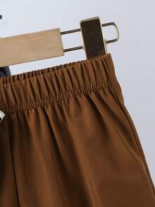 SHEIN Young Boy Striped Pattern Short Sleeve Shirt & Plain Pants Set - Brown - View 8