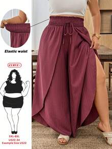 SHEIN CURVE+ Curve 尺码 US22 音乐节、海滨度假、波西米亚纯色时尚休闲宽松喇叭裤，适合夏季穿着 - 中紫紅色 - 查看 7