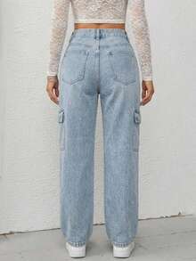 Pantalones vaqueros con diseño de costuras segmentadas en piernas, bolsillos grandes en el frente, corte favorecedor compatible con todo tipo de prendas superiores - Lavado ligero - Ver 2