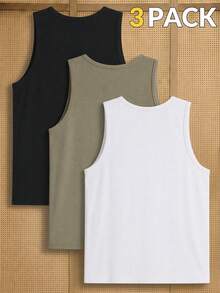 Manfinity RebelGame Men's Textured Solid Color Crew Neck Casual Knit Vest 3pcs/Set - Multicolor - View 2
