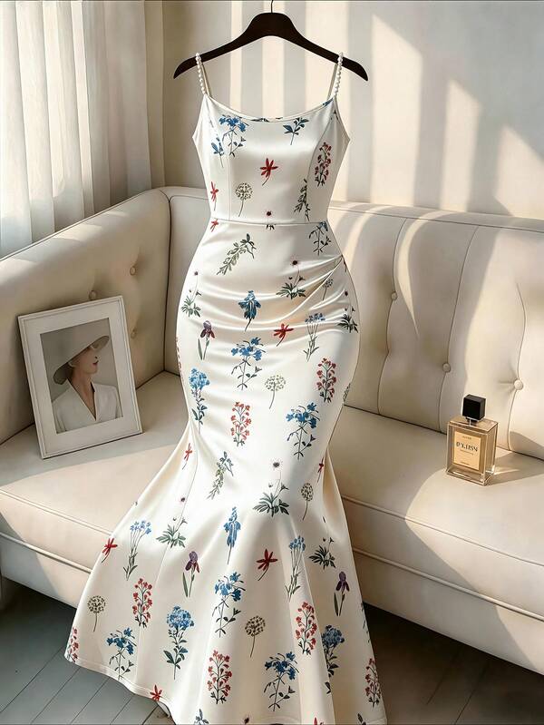 GlowEve CURVE Plus Size Women's Spaghetti Strap Printed Versatile Fashion Slim Fit Dress Suitable For Party And Vacation Wear