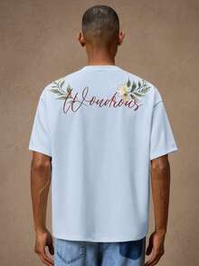 AKNOTIC Business Casual 男士花卉刺繡時尚休閒寬鬆短袖彈性刺繡T恤，適合夏季、度假、日常穿著、派對、情侶、男士禮物 - 淺藍色 - 查看 7