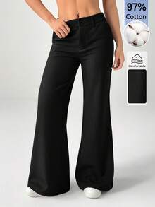 SHEIN PETITE New Style Autumn Winter Low-Waist Casual Personalized Suit Trousers - Black - View 1